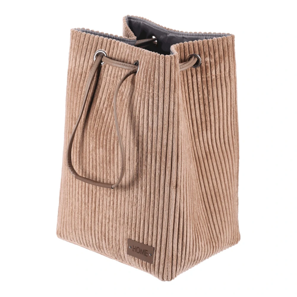 Manšestrový koš na prádlo se stahovacím uzávěrem 35 × 27 × 50 cm – hnědý