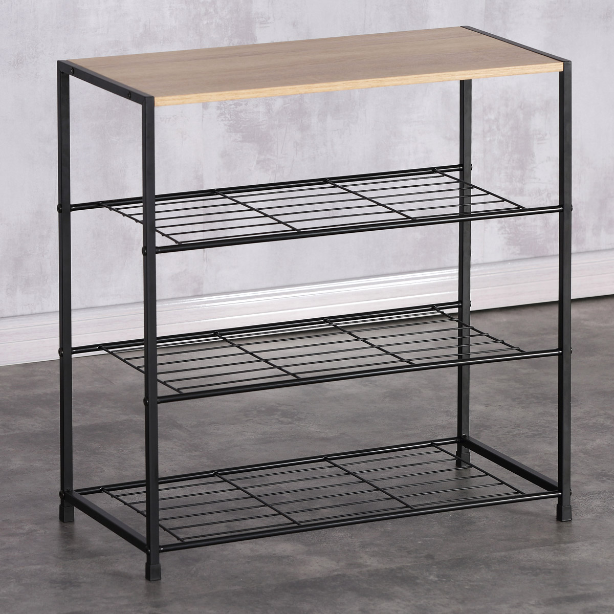 Autronic - Botník, 3 police, MDF, dekor dub sonoma, černý kov