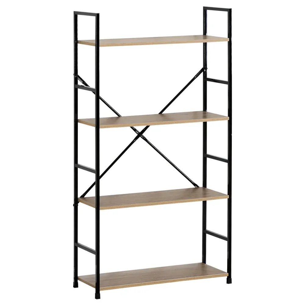 Autronic - Regál, 4 police, dekor dub, MDF, černý lak