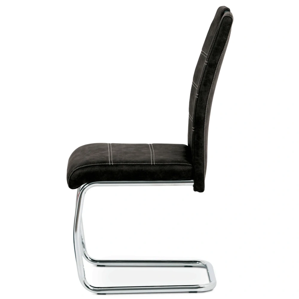 Jídelní židle čalouněná černá – pohupovací, chromová podnož