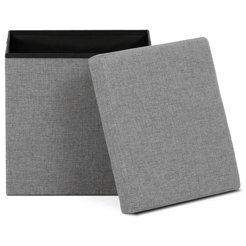 Taburet s úložným prostorem, látka šedá