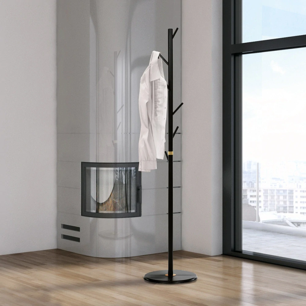 Věšák dřevěný stojanový, masiv bambus, černá + zlatá barva