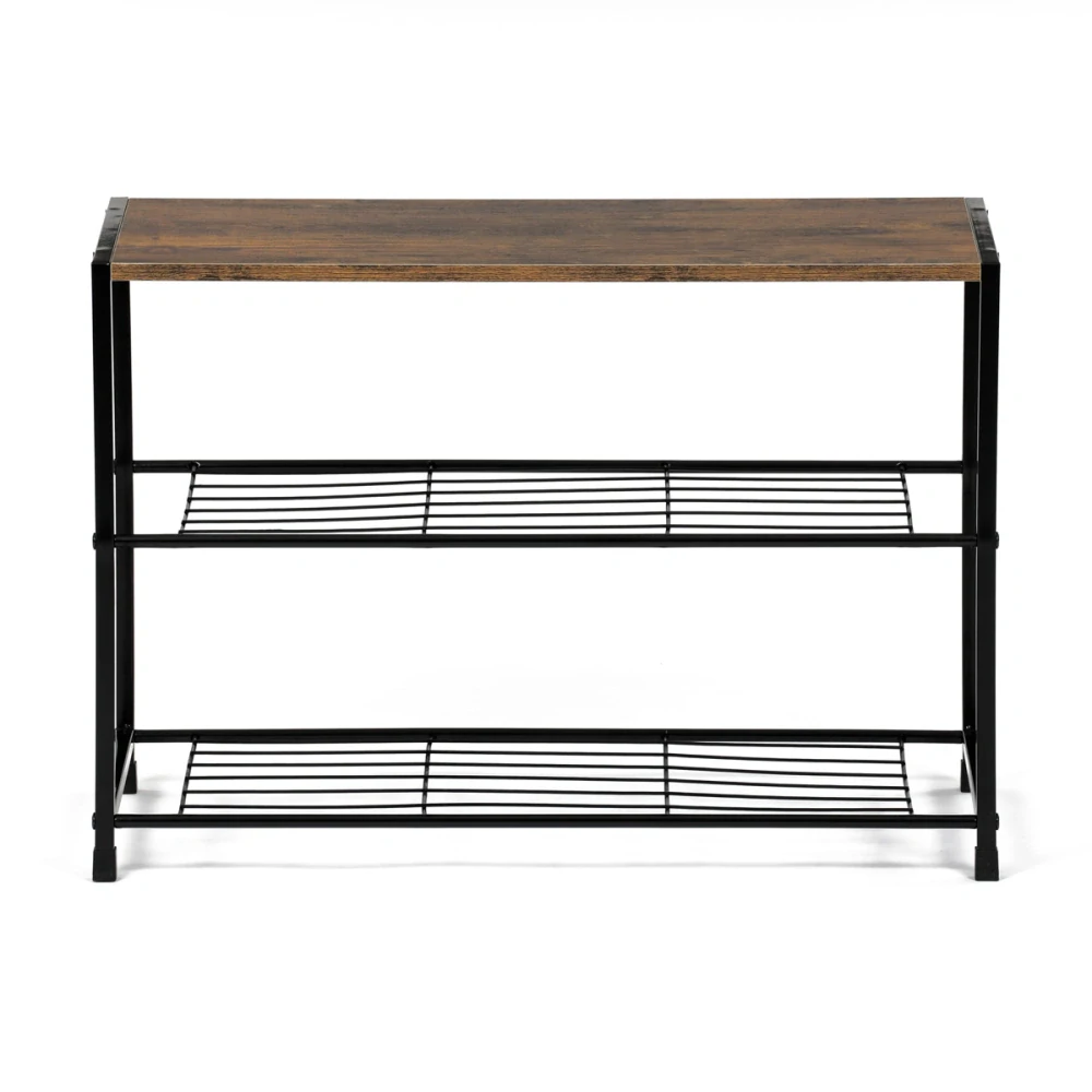 Autronic - Botník, 2 police, MDF, dekor staré dřevo sonoma, černý kov