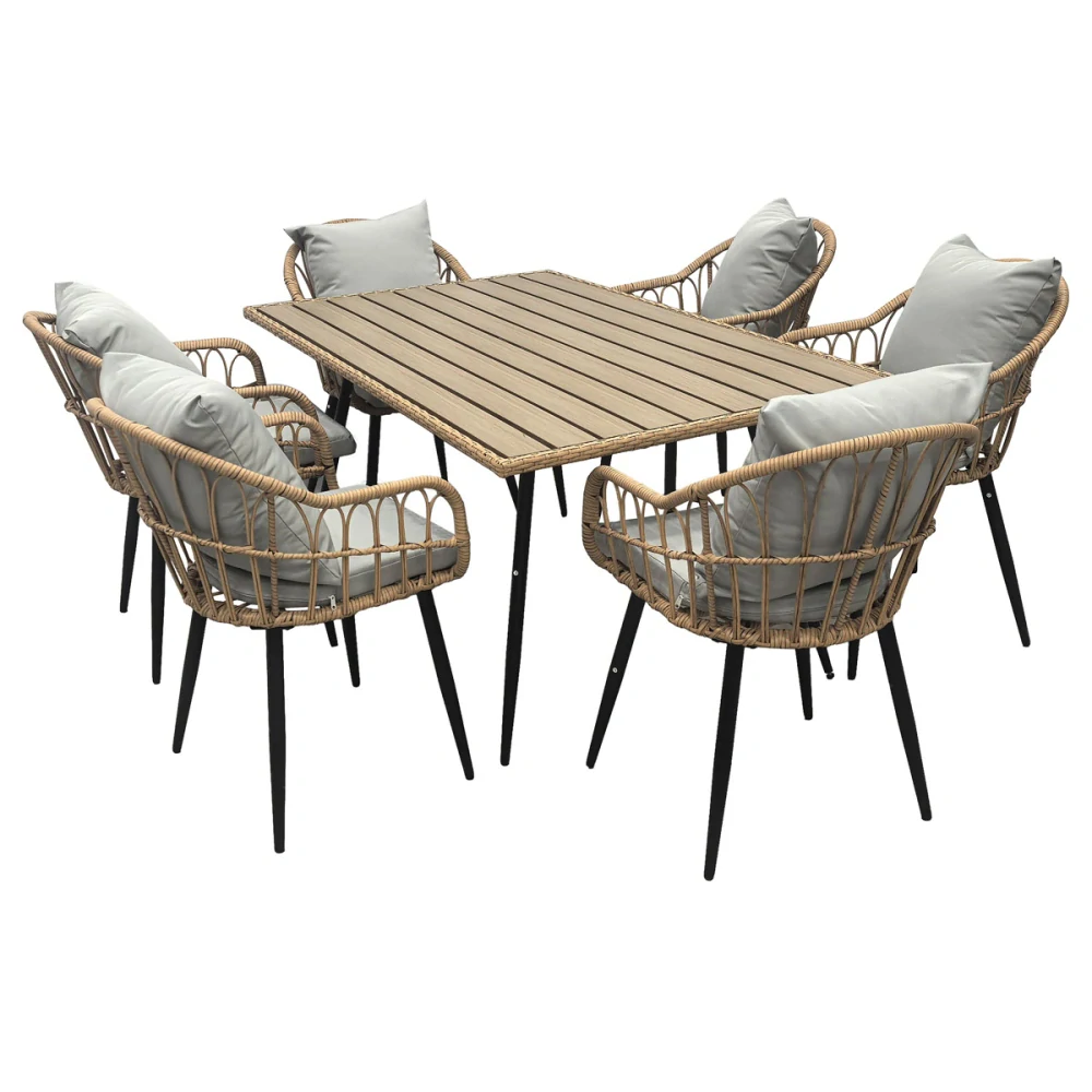 Zahradní židle, kov, umělý ratan, látka šedá