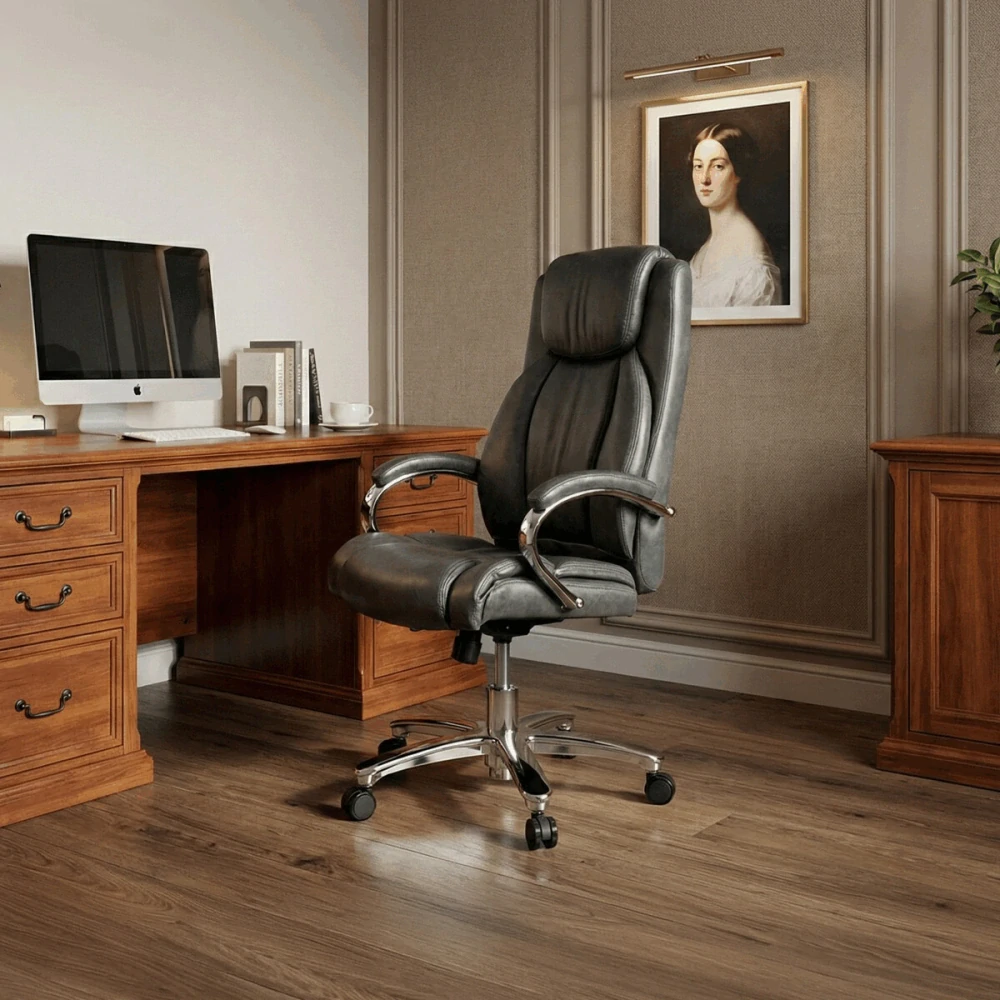 Kancelářské křeslo KA-F1385 GREY – šedá ekokůže, houpací mechanismus