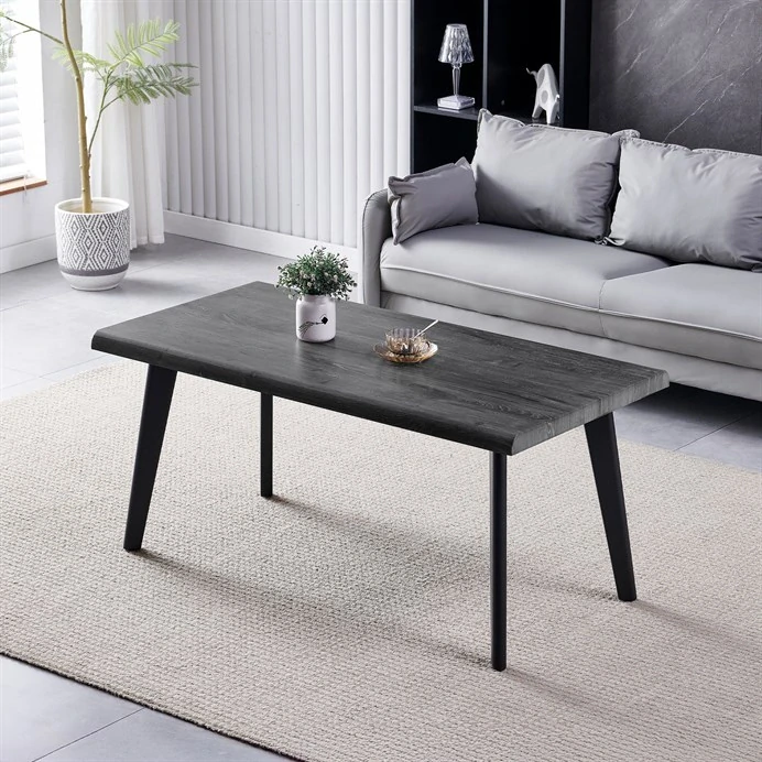 Stůl konferenční, 120x60x55 cm, MDF deska, dekor šedý dub, kov, černý lak