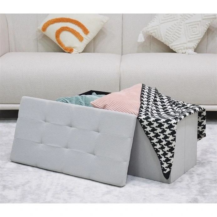 Taburet s úložným prostorem, krémová manšestrová látka