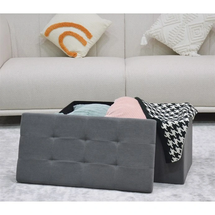 Taburet s úložným prostorem, šedá manšestrová látka