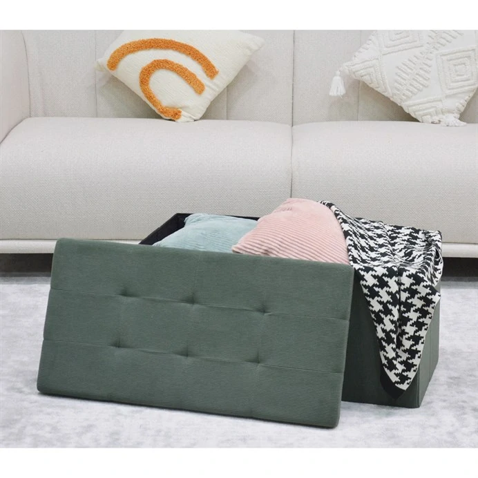 Taburet s úložným prostorem, zelená manšestrová látka