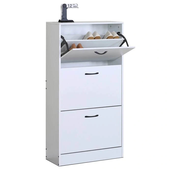 Botník, 3 přihrádky, bílý, MDF, ABO-G1016 WT