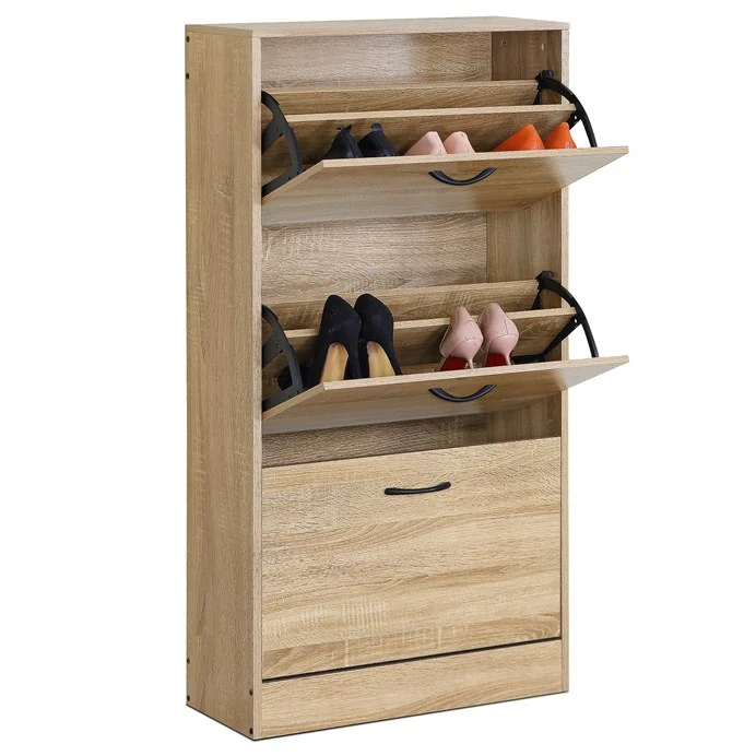 Botník, 3 přihrádky, dekor dub, MDF, ABO-G1016 OAK