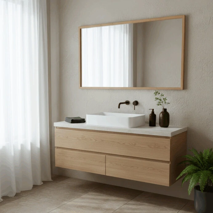 Nástěnné zrcadlo AZR-B044 NAT – bambusový rám 60×90 cm