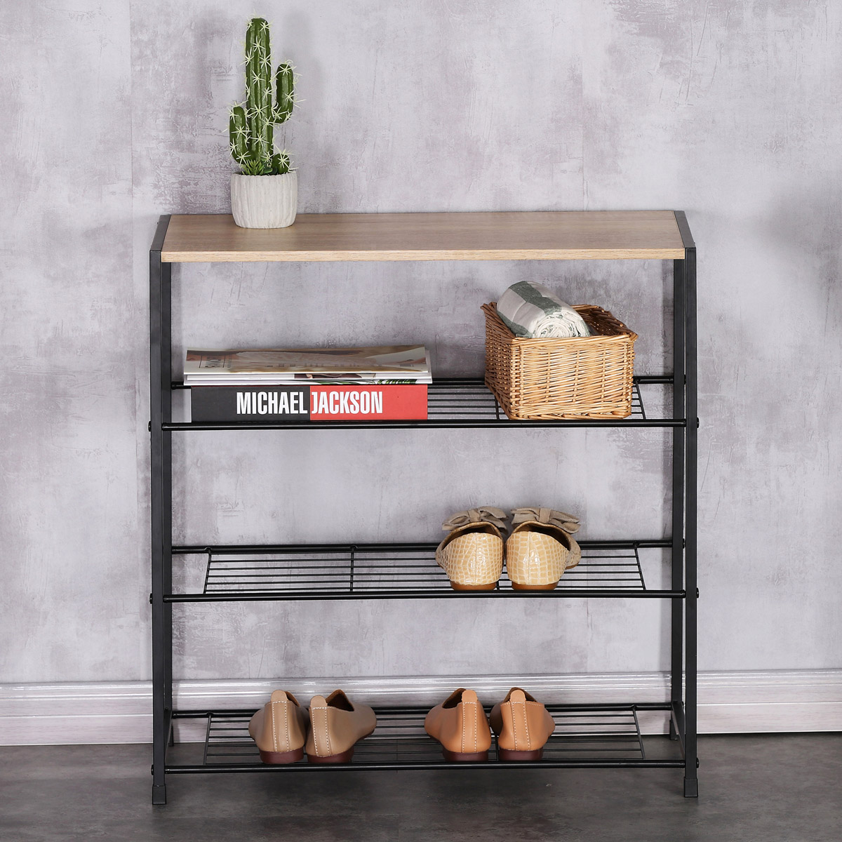 Autronic - Botník, 3 police, MDF, dekor dub sonoma, černý kov