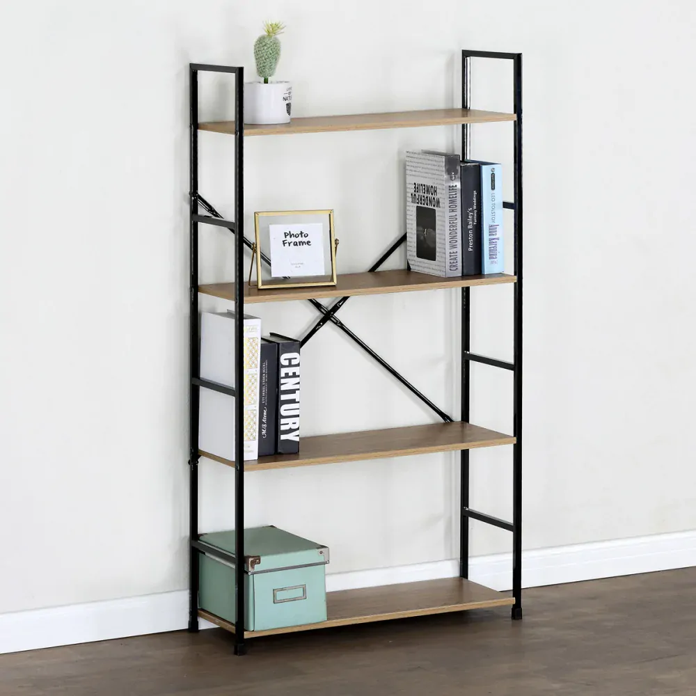 Autronic - Regál, 4 police, dekor dub, MDF, černý lak