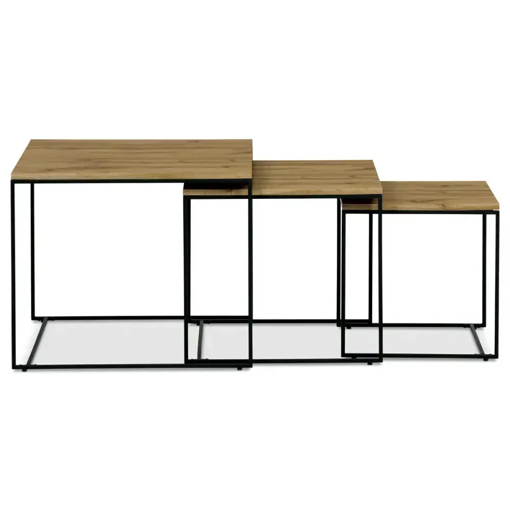 Sada 3 konferenčních stolů, MDF deska, dekor divoký dub, černý kov