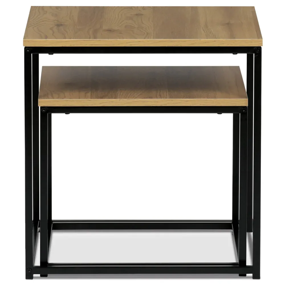 Set 2 ks odkládacích stolků, MDF, dekor divoký dub, kov, černý lak