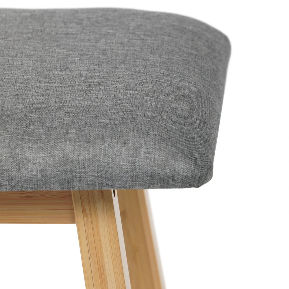 Botník / taburet, police, masiv bambus, přírodní odstín, šedá látka