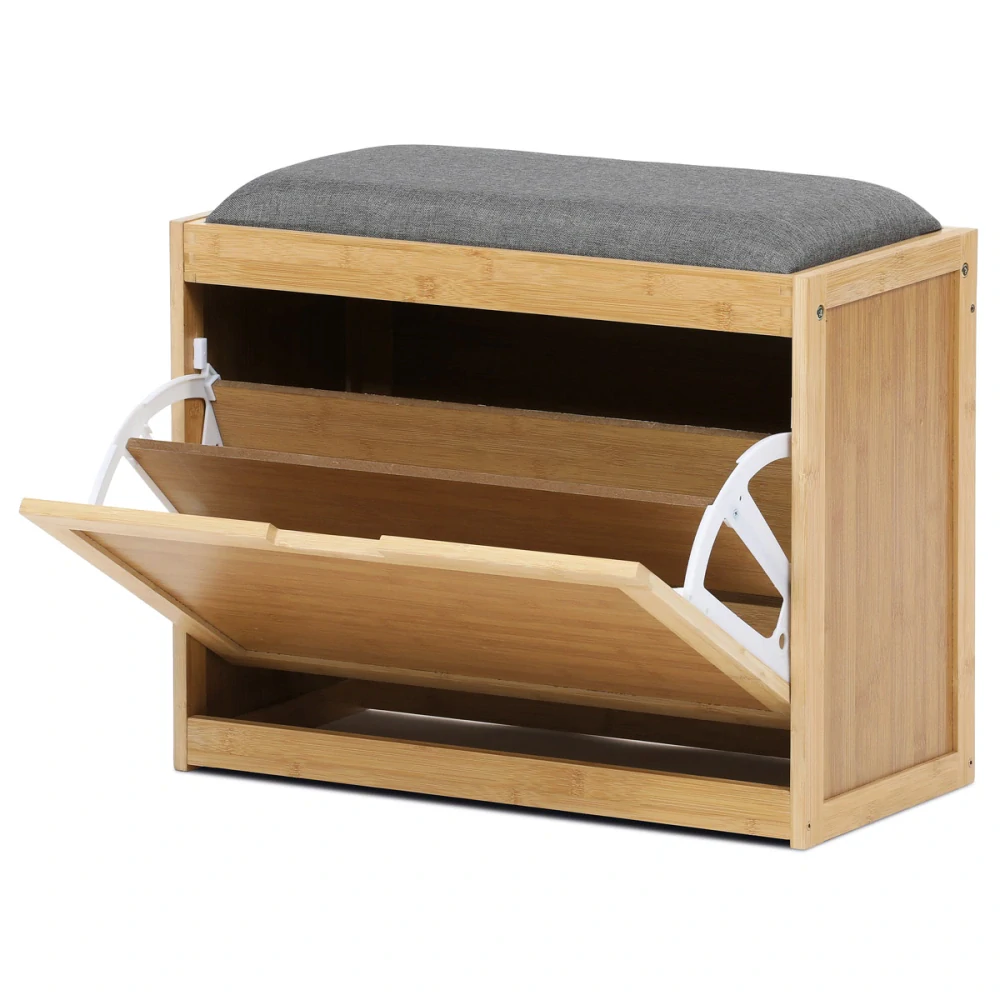 Botník, masiv bambus, přírodní odstín, šedá látka