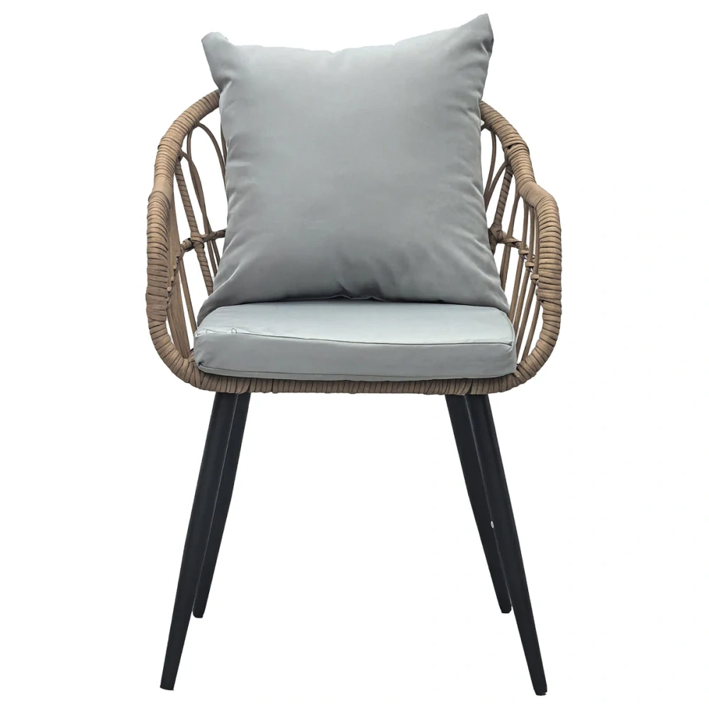 Zahradní židle, kov, umělý ratan, látka šedá