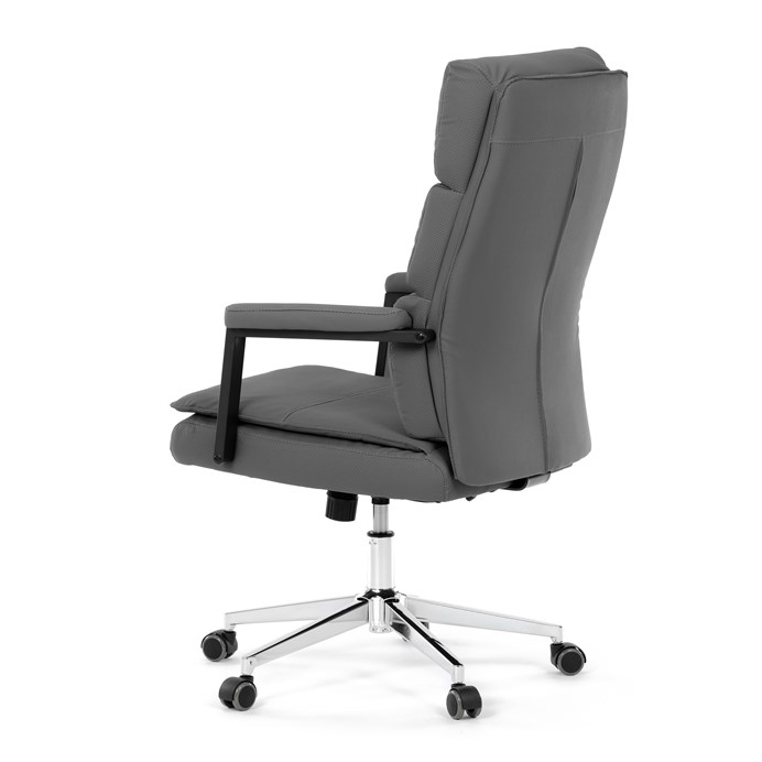Židle kancelářská, šedá ekokůže, kříž kov chromový, houpací mechanismus, čalouněné područky