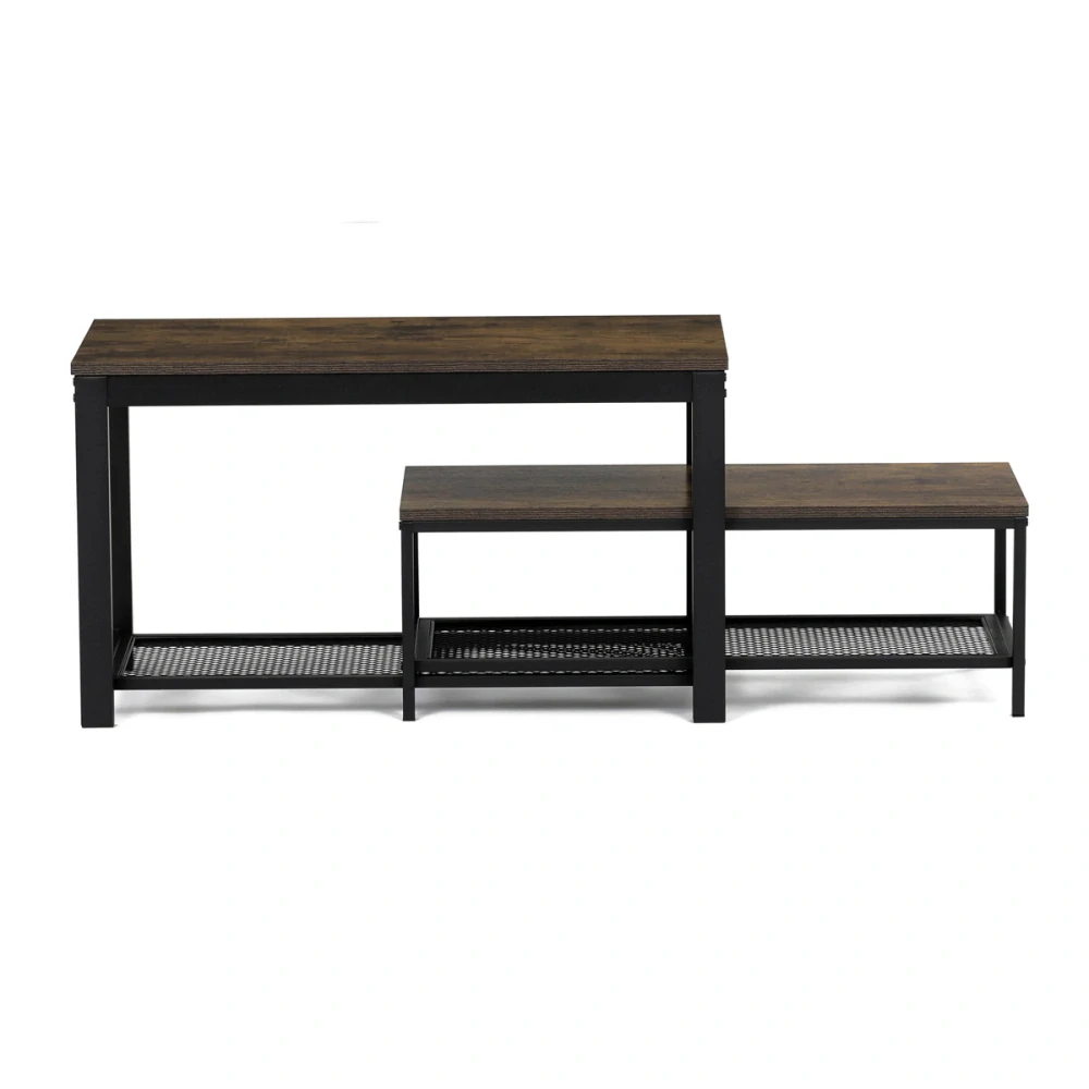 Botník 2 police, MDF dekor staré dřevo, kov - černý matný lak