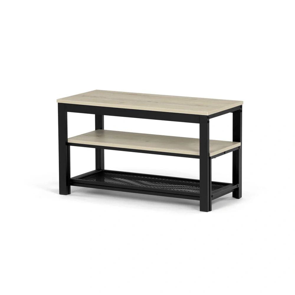 Botník 2 police, MDF dekor dub sonoma, kov - černý matný lak