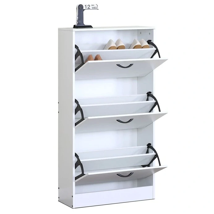 Botník, 3 přihrádky, bílý, MDF, ABO-G1016 WT