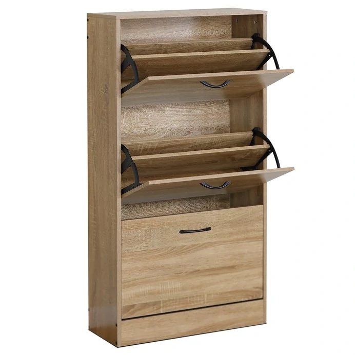 Botník, 3 přihrádky, dekor dub, MDF, ABO-G1016 OAK