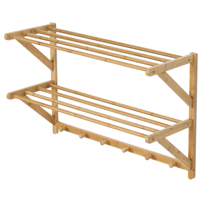 Nástěnný věšák s policí z bambusu – přírodní | DR‑B005 NAT