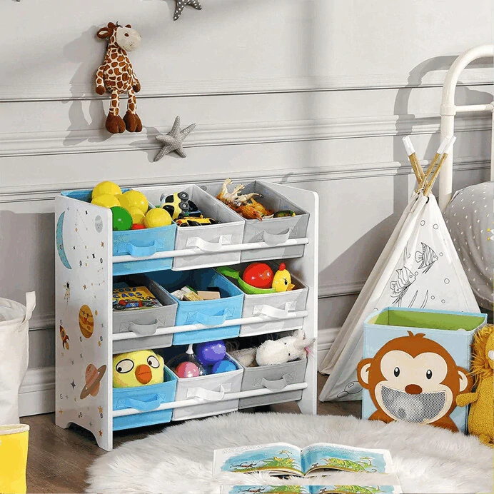 Regál na hračky AUR-E1033 WT – dětský úložný systém s boxy