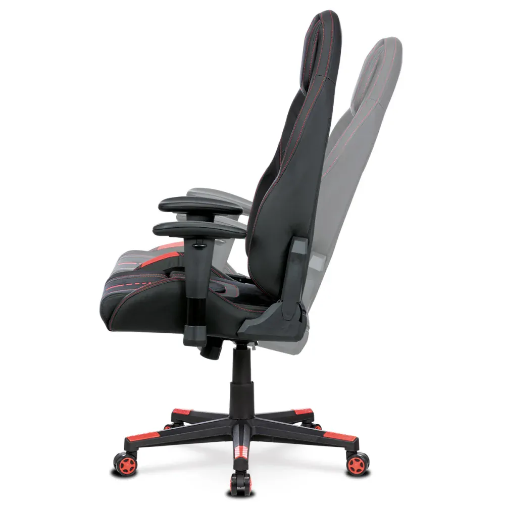 Autronic - Herní křeslo ERACER, černá sametová látka a ekokůže, houpací mechanismus, opěrák - KA-F07 RED