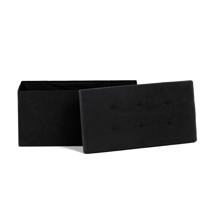 Taburet s úložným prostorem, černá manšestrová látka