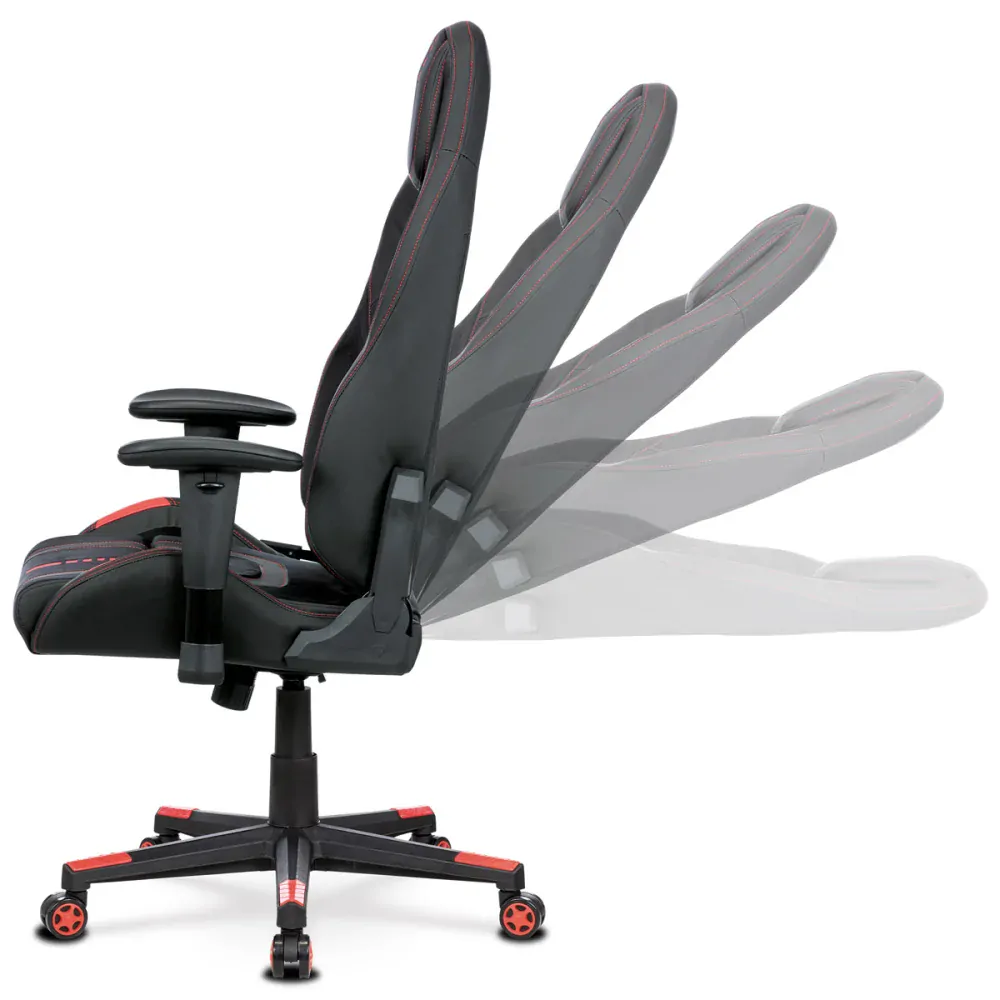 Autronic - Herní křeslo ERACER, černá sametová látka a ekokůže, houpací mechanismus, opěrák - KA-F07 RED