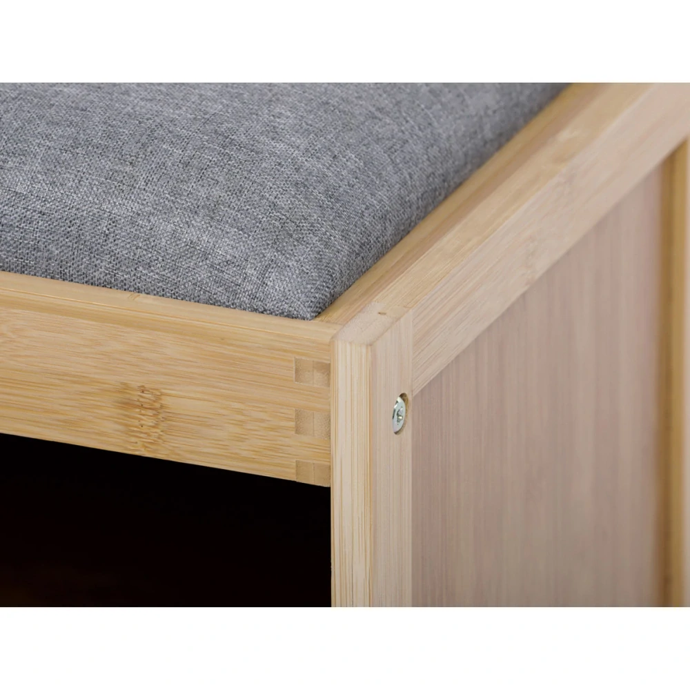 Botník, masiv bambus, přírodní odstín, šedá látka