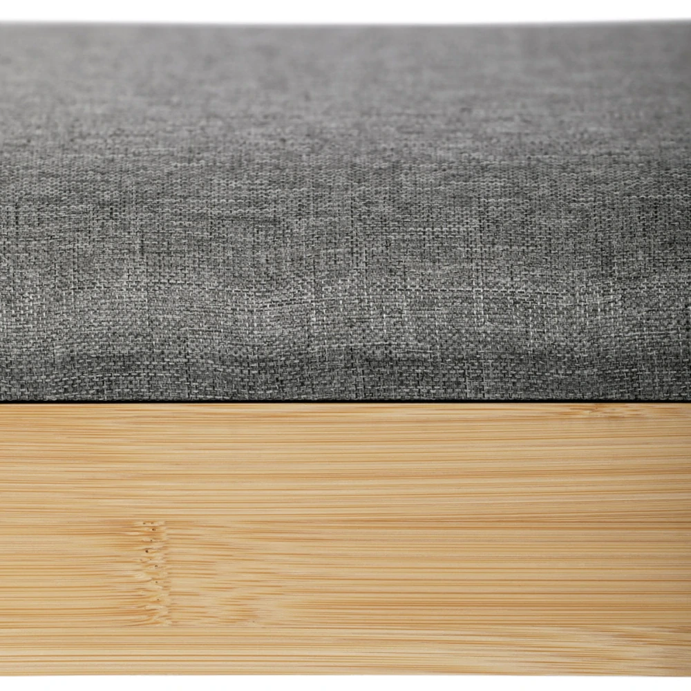 Botník / taburet, police, masiv bambus, přírodní odstín, šedá látka