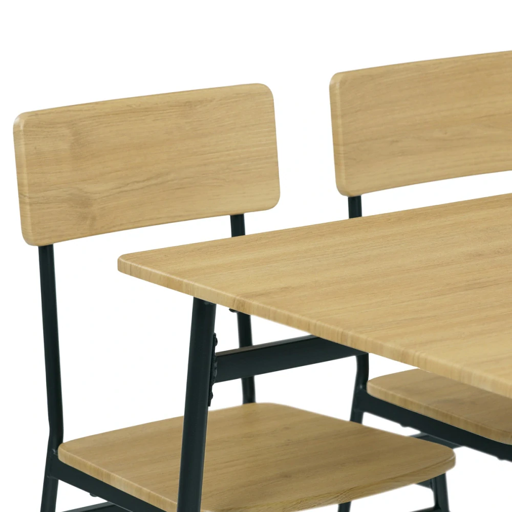 Jídelní set (1+4), MDF dekor divoký dub, čtyřnohá kovová podnož, černý matný lak