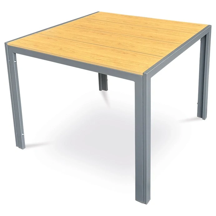 Stůl zahradní 90x90x73, deska polywood v dekoru dubu, šedá kovová konstrukce