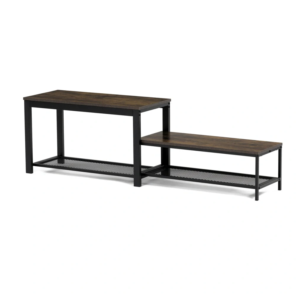 Botník 2 police, MDF dekor staré dřevo, kov - černý matný lak