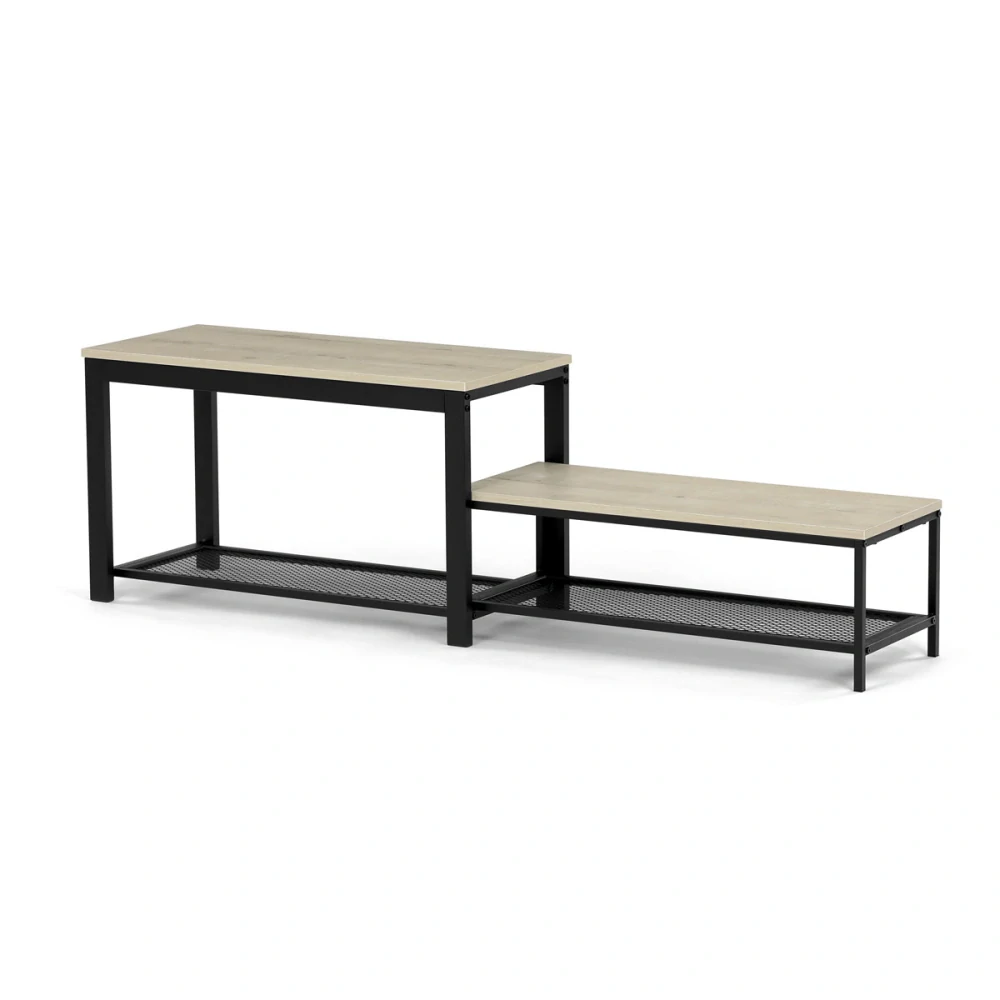 Botník 2 police, MDF dekor dub sonoma, kov - černý matný lak