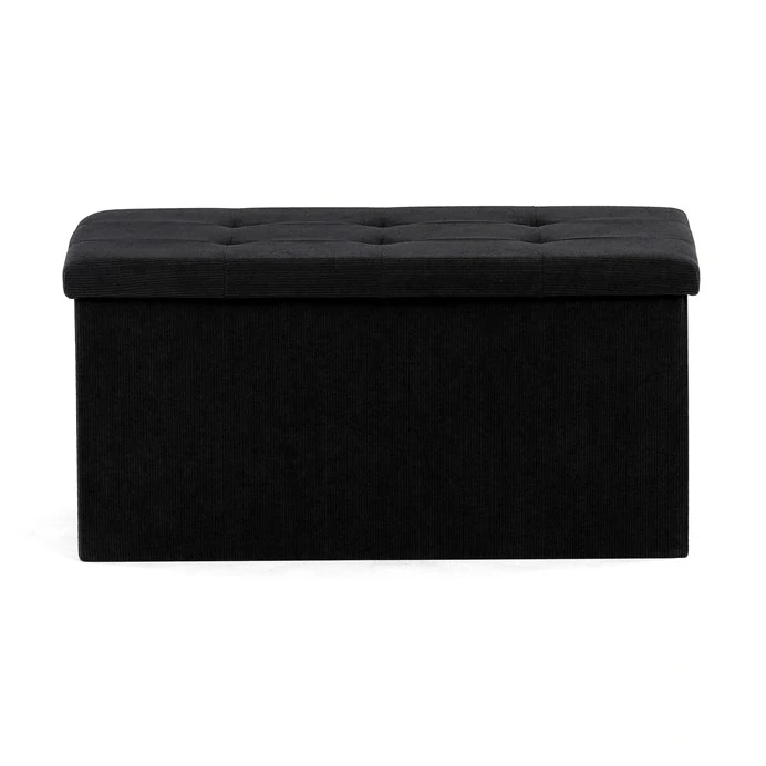 Taburet s úložným prostorem, černá manšestrová látka