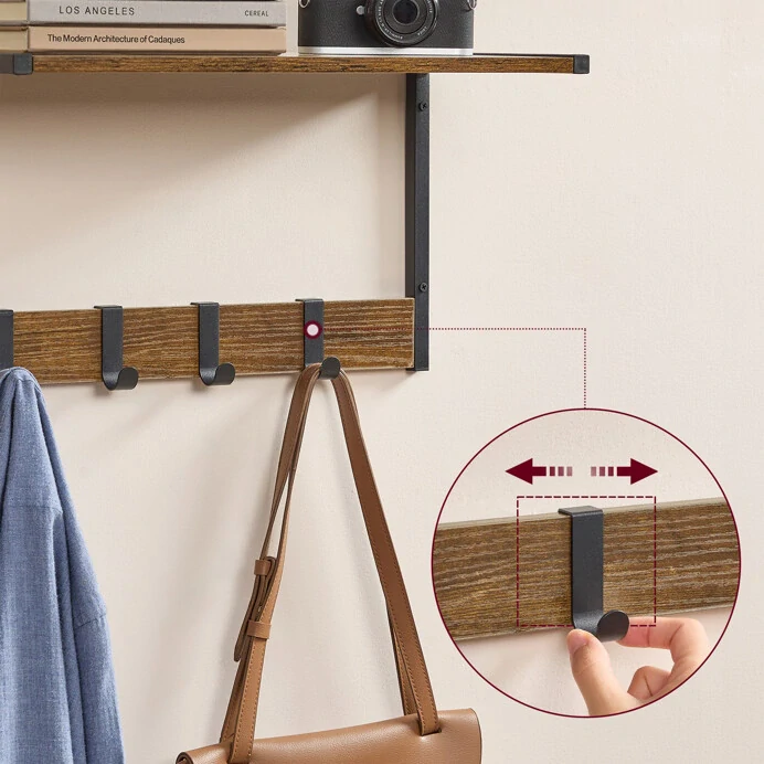 Set 2 nástěnných poliček MDF – Old Wood, hnědá + kovové prvky | ABP-E1083-OLW