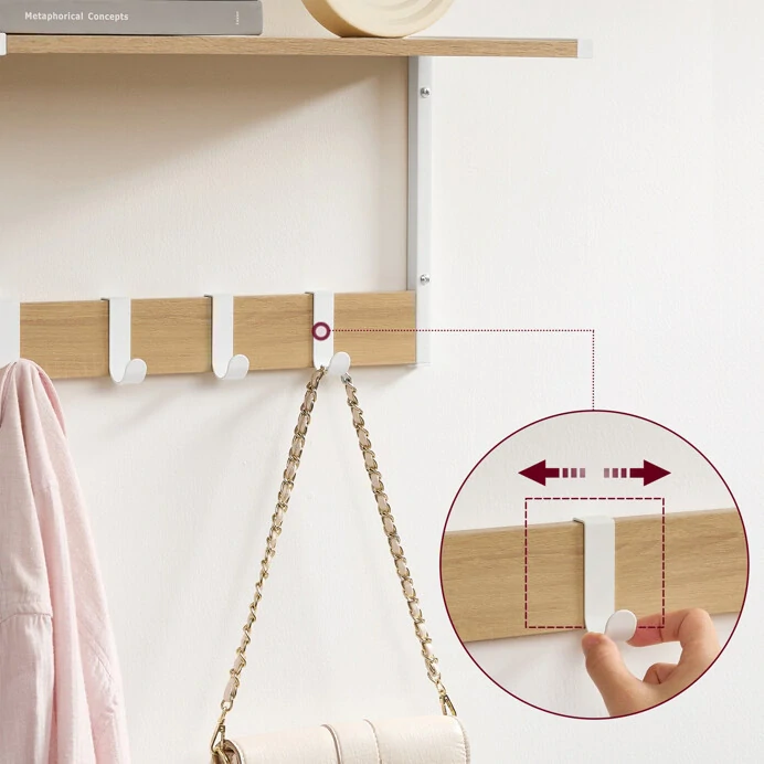 Set 2 nástěnných poliček MDF – béžová + kovové prvky | ABP‑E1083‑WT