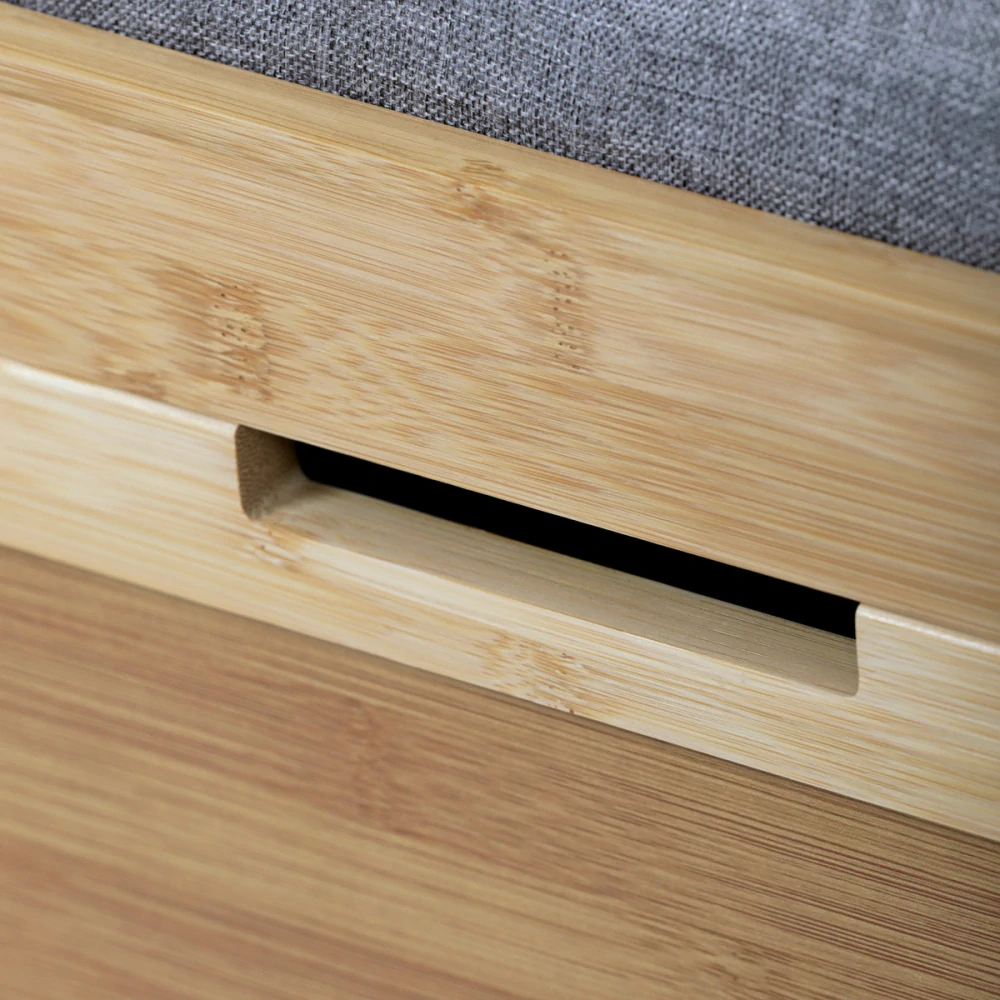 Botník, masiv bambus, přírodní odstín, šedá látka