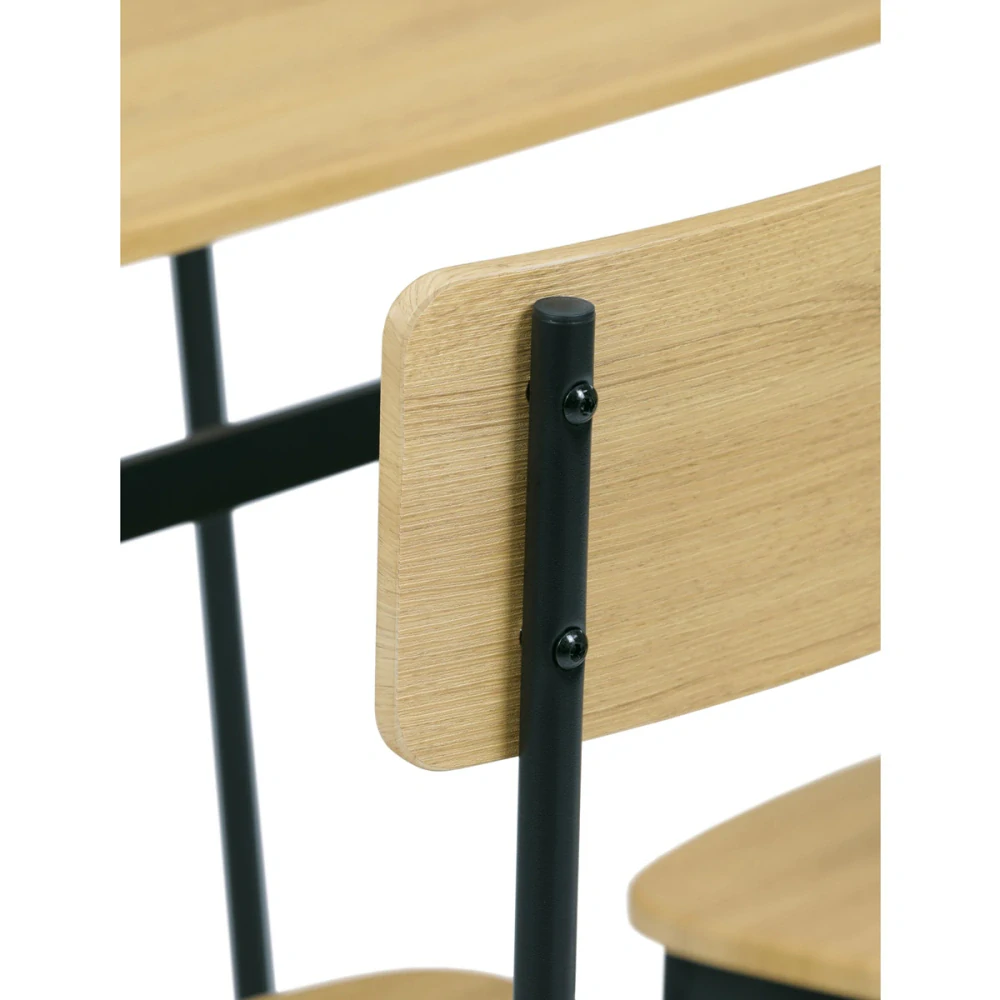 Jídelní set (1+4), MDF dekor divoký dub, čtyřnohá kovová podnož, černý matný lak