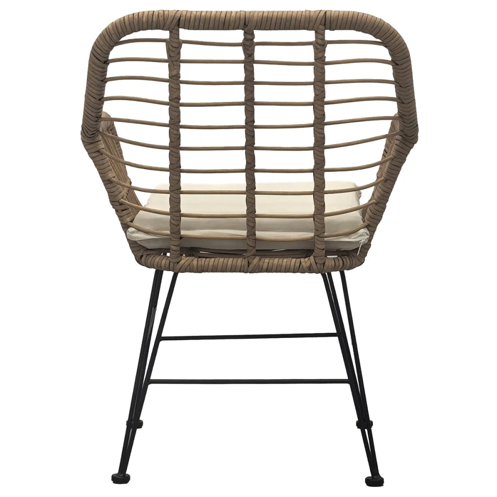 Zahradní set stůl + 2 židle, kov, umělý ratan, látka béžová, deska stolku polywood