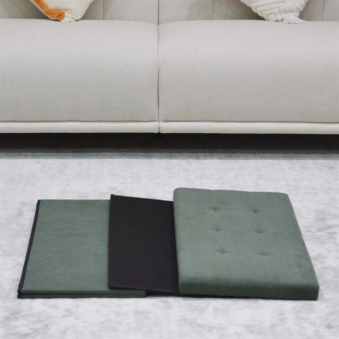 Taburet s úložným prostorem, zelená manšestrová látka