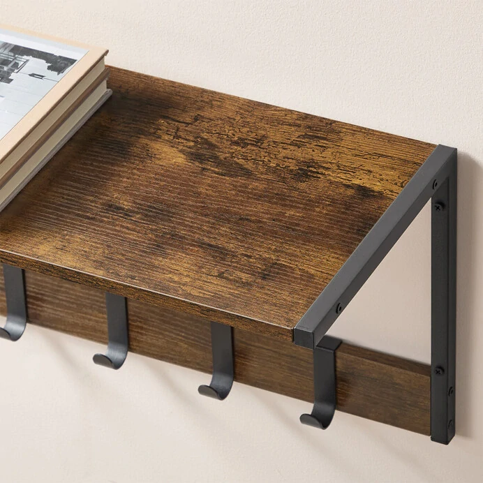 Set 2 nástěnných poliček MDF – Old Wood, hnědá + kovové prvky | ABP-E1083-OLW