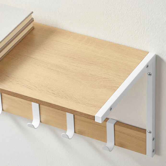 Set 2 nástěnných poliček MDF – béžová + kovové prvky | ABP‑E1083‑WT