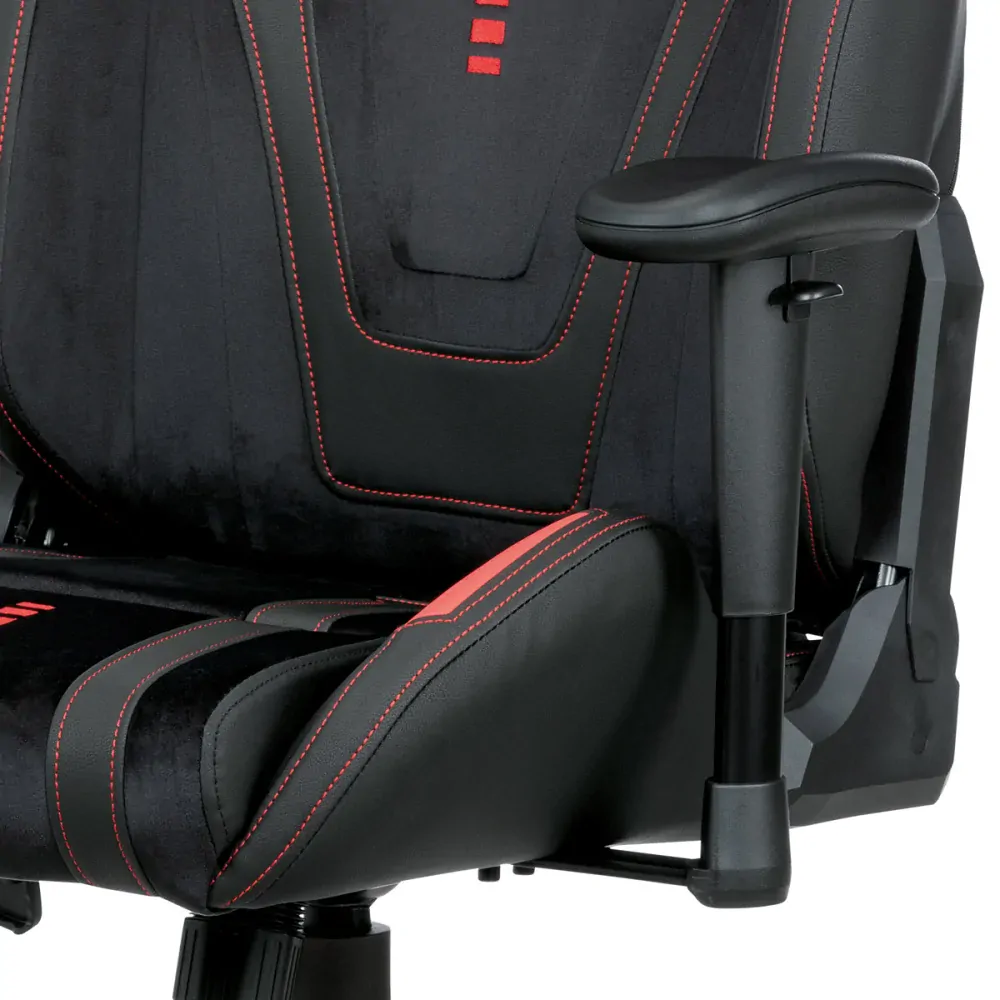 Autronic - Herní křeslo ERACER, černá sametová látka a ekokůže, houpací mechanismus, opěrák - KA-F07 RED