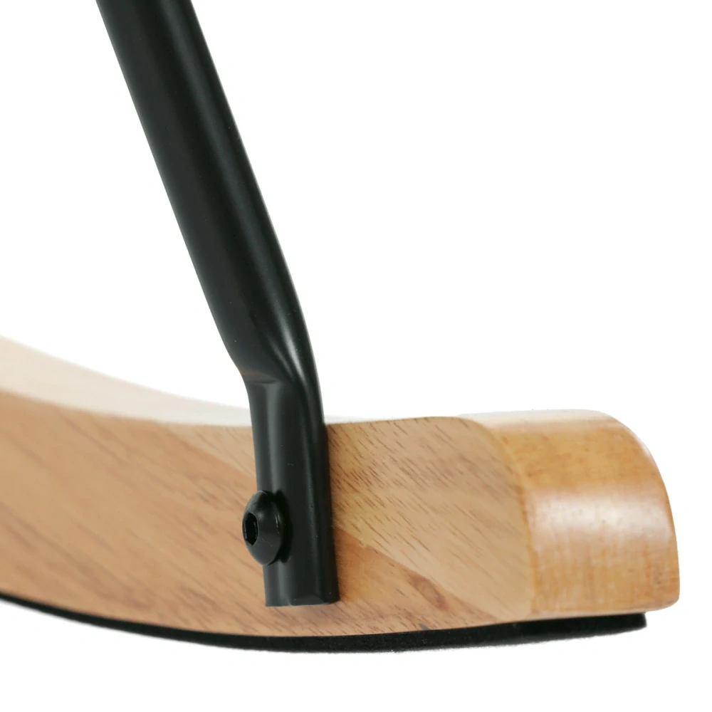 Křeslo houpací, potah světle modrá látka, dřevěné nohy, masiv kaučukovník